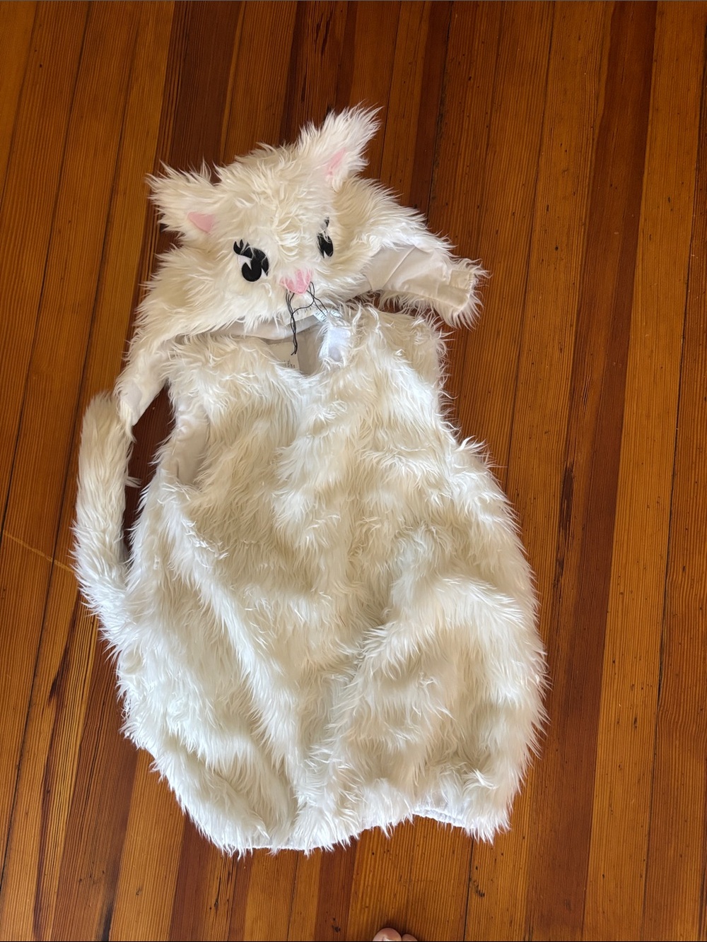 Pottery Barn Kids White Furry Cat Costume with Hood and Tail